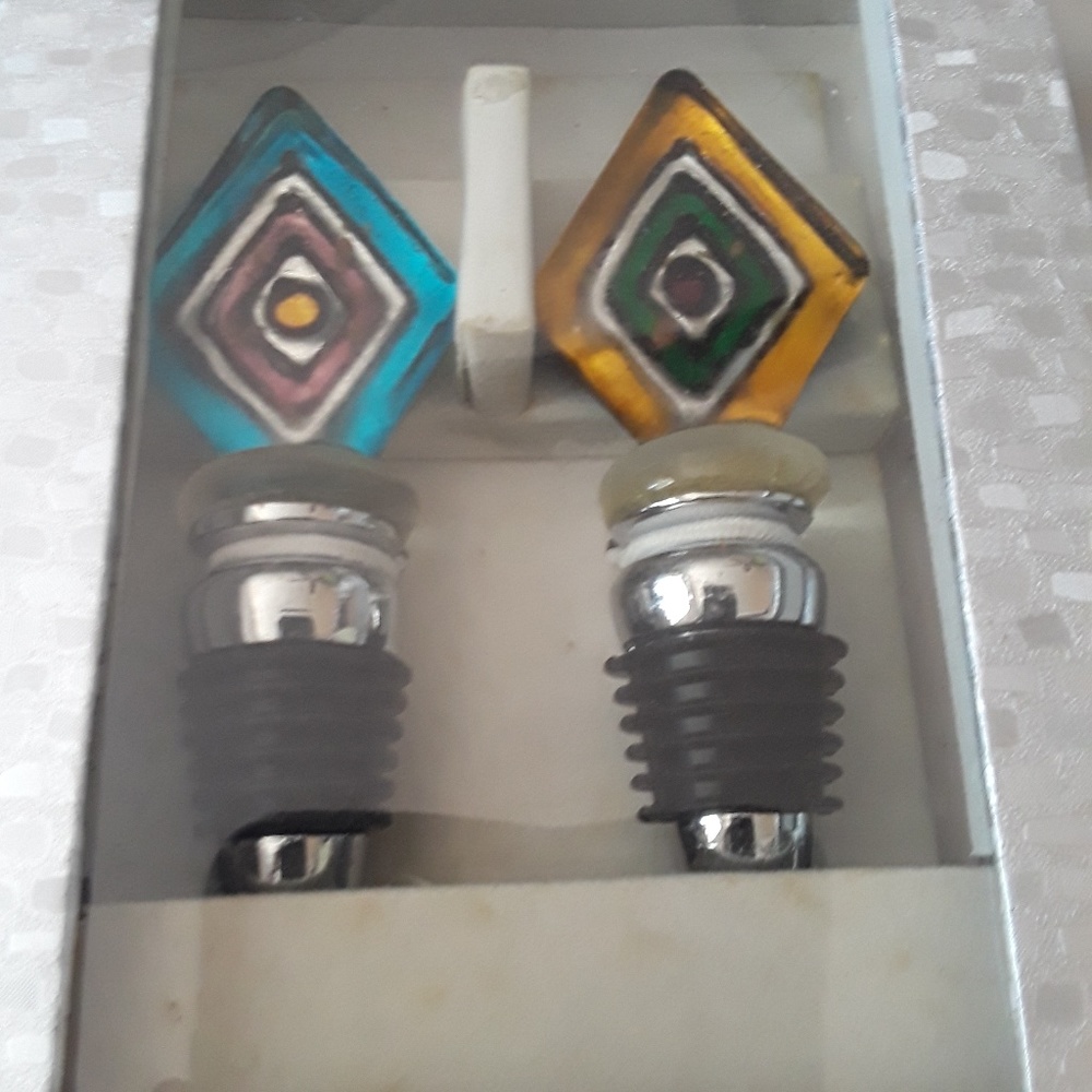 Blown Glass Bottle Stoppers 2 PC New